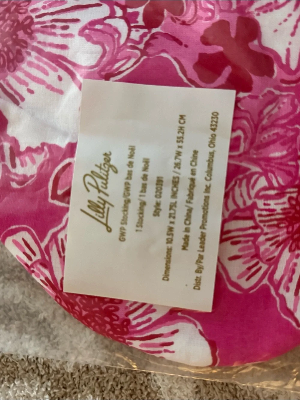 Lilly Pulitzer Floral Holiday Stocking White Cuff Sun shell pink feeling poppy